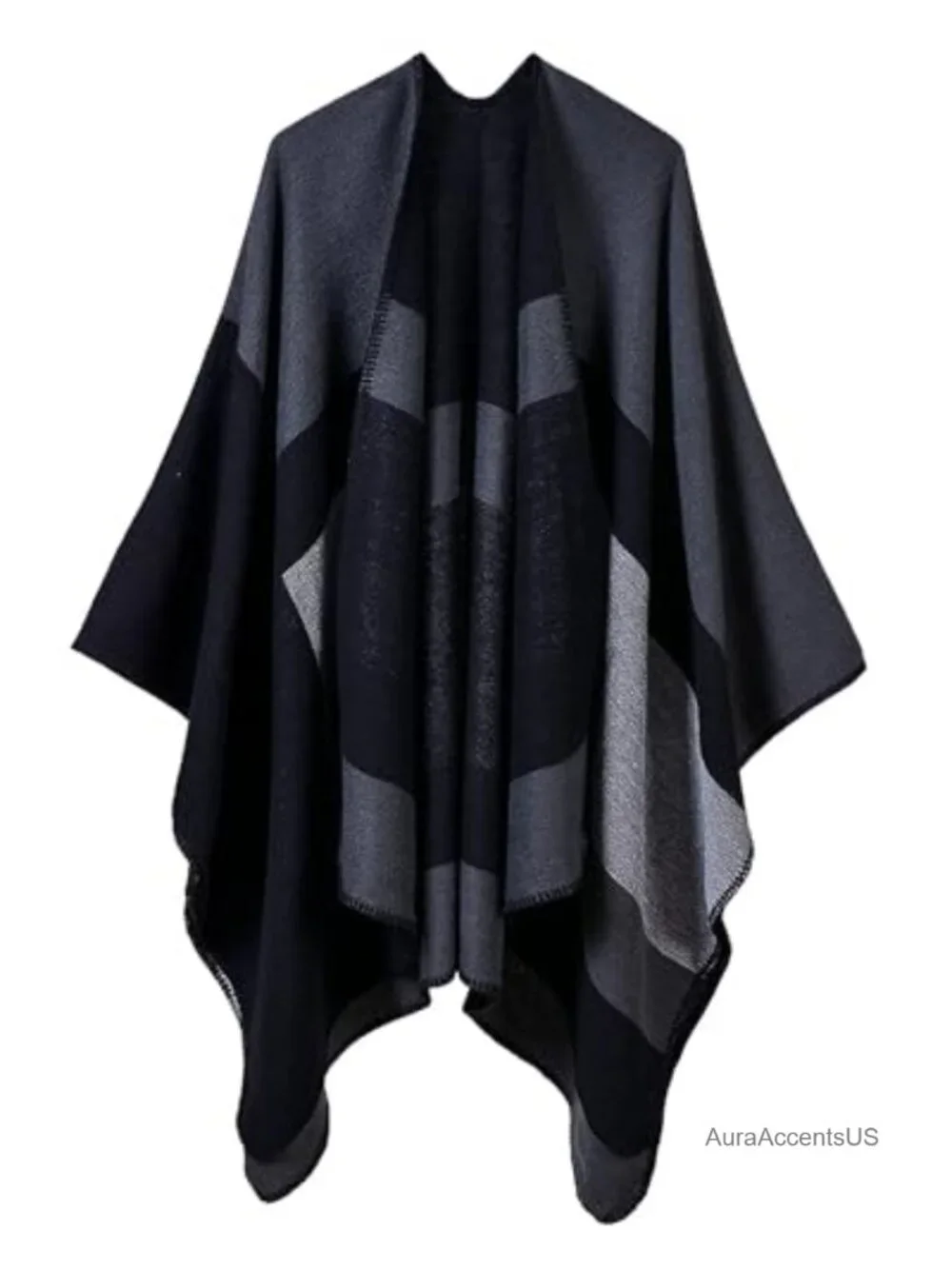 Womens Reversible Open Front Poncho Wrap Acrylic Shawl Cape
